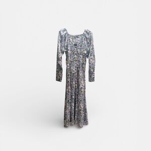 New Nasty Gal Floral Long Sleeve Maxi Tea Dress sz 4 Black Lavender